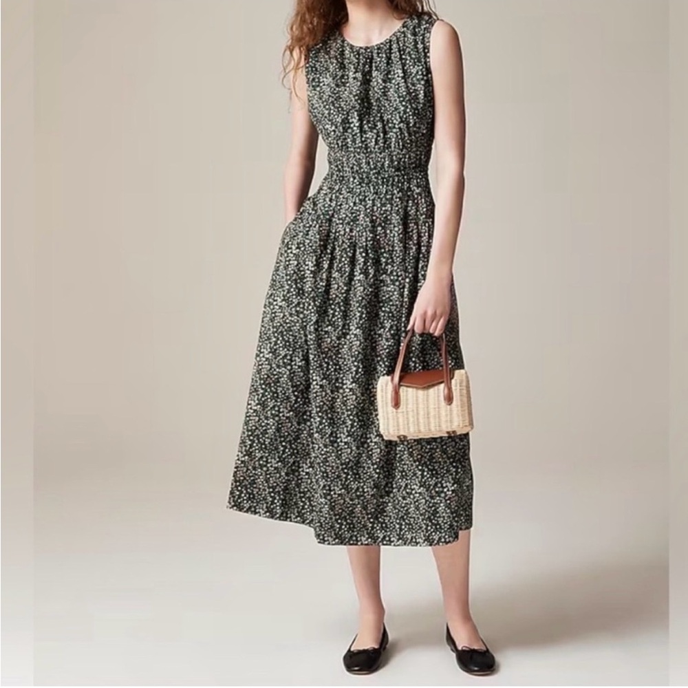 J Crew Hyacinth Dress in Liberty Fabric Black Floral Midi Dress - NWOT